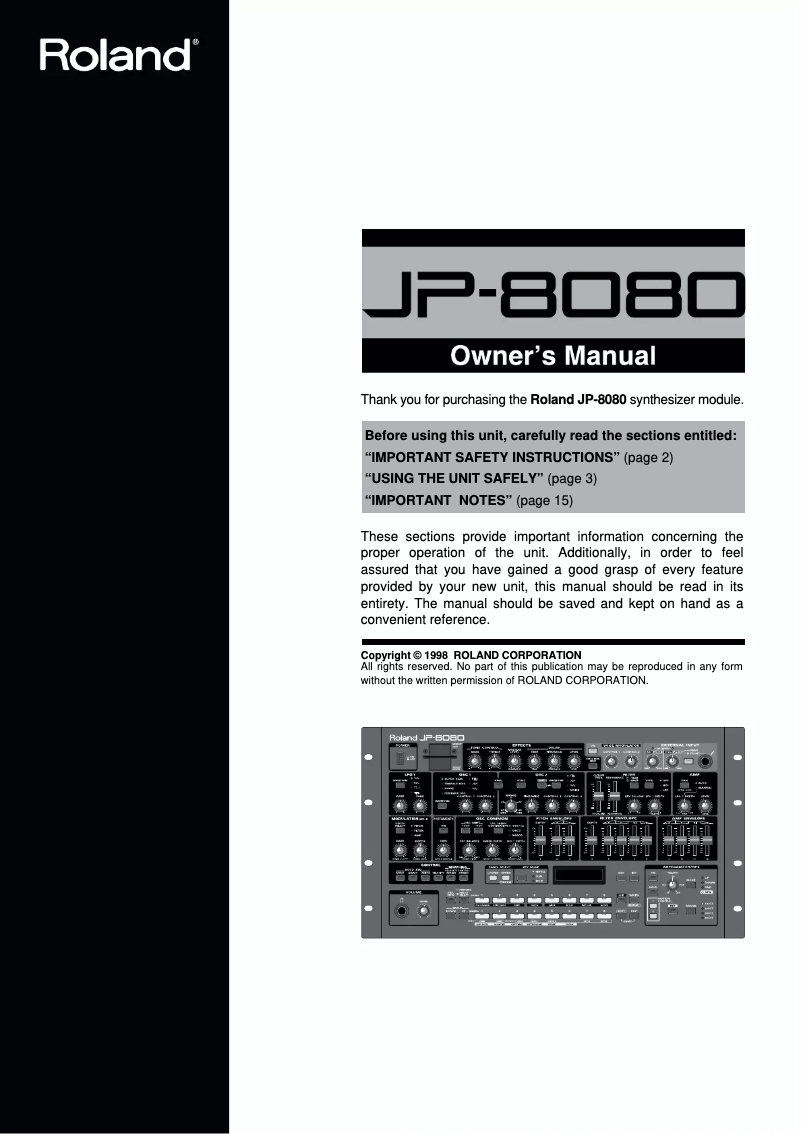 Page n°1 - Manuel utilisateur Roland JP-8080