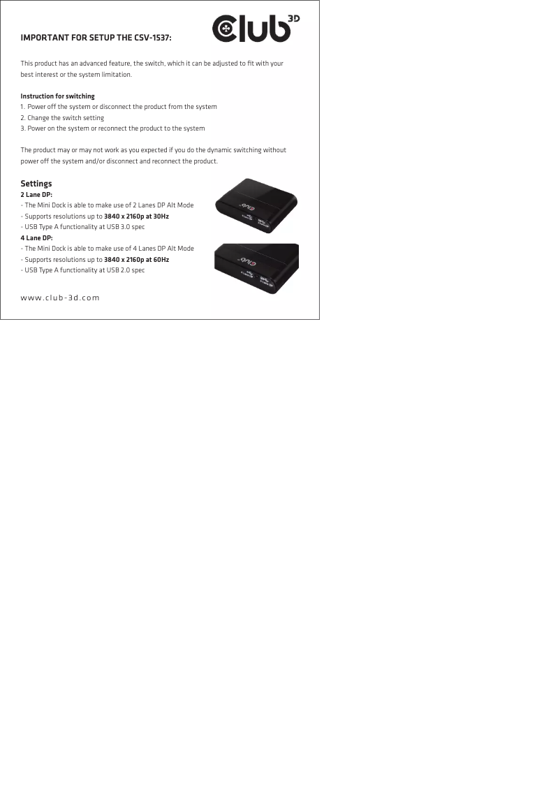 Page n°1 - Manuel utilisateur CLUB3D CSV-1537