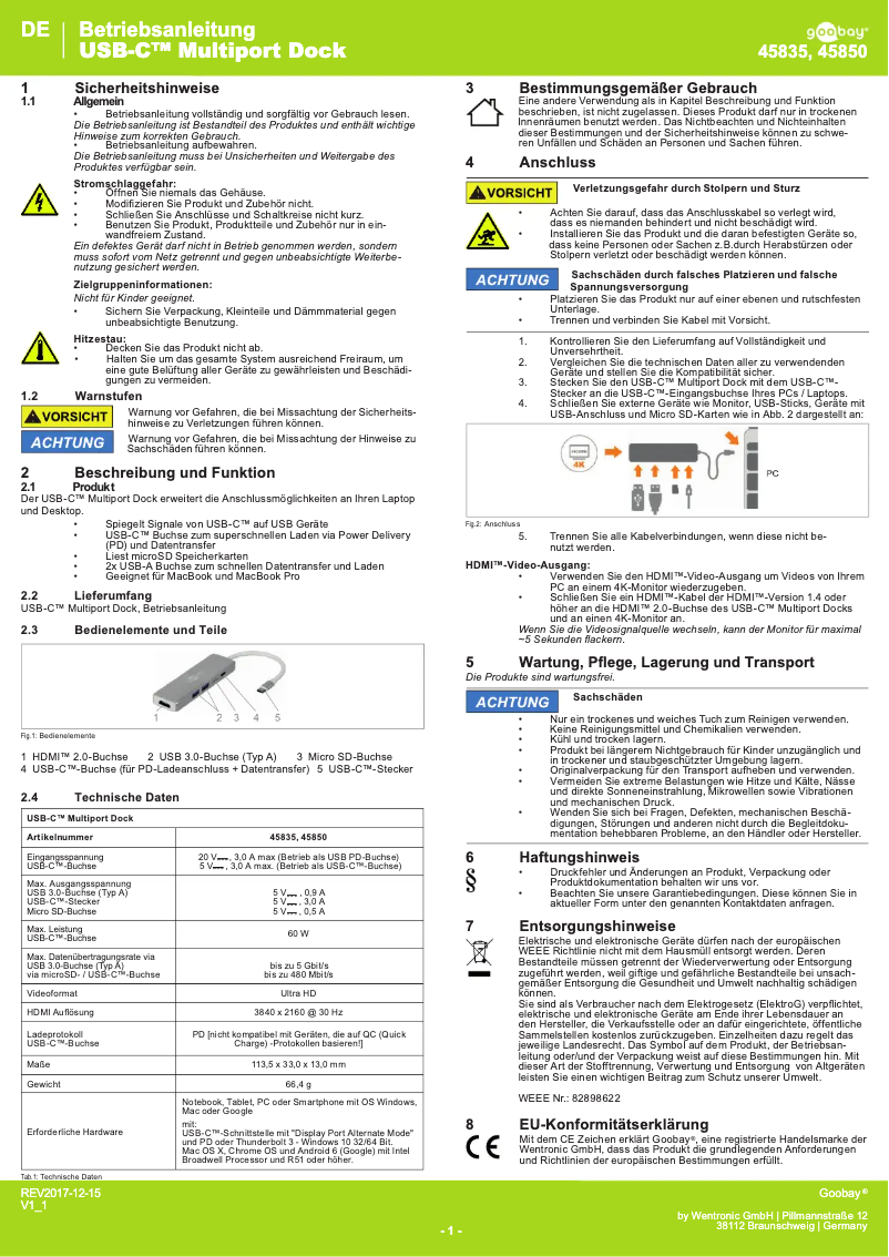 Page 1 de la notice Manuel utilisateur Goobay 45835
