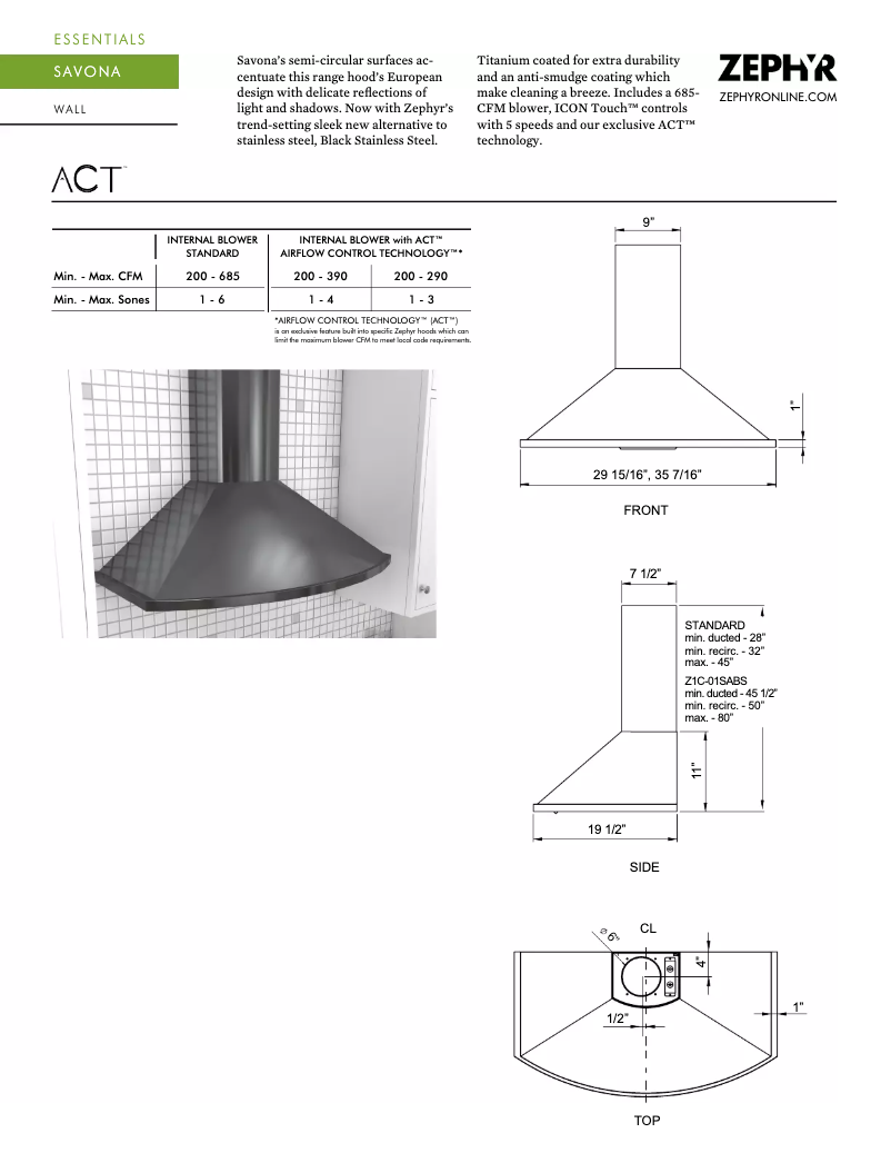 Page n°1 - Fiche technique Zephyr ZSA-E30DW