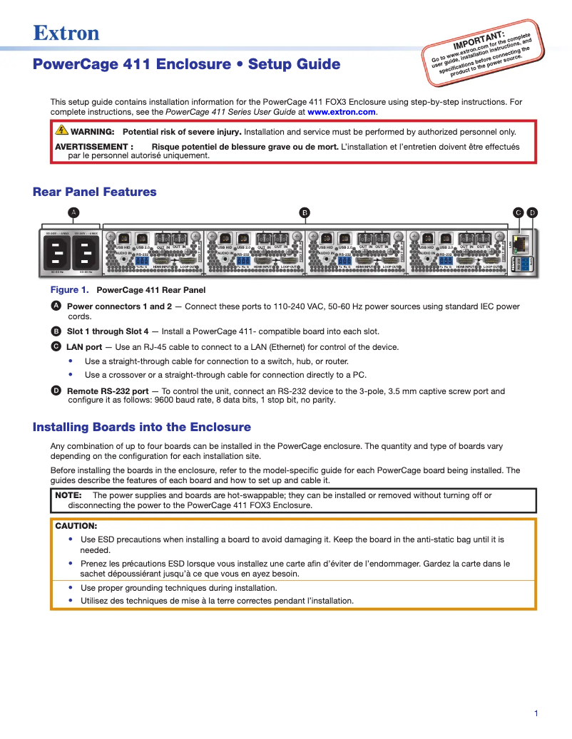 Page n°1 - Manuel utilisateur Extron PowerCage 411