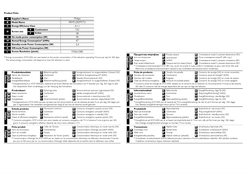 Page n°1 - Fiche technique Philips 48HFL2829T