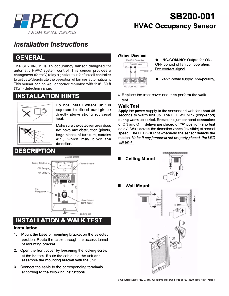 Page 1 de la notice Manuel utilisateur PECO SB200-001
