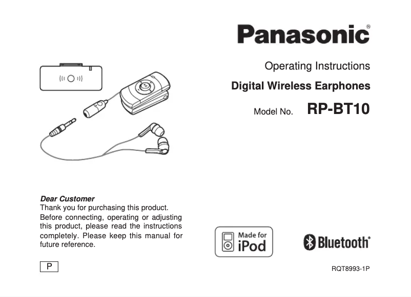 Página 1 del manual Manual de usuario Panasonic RP-BT10