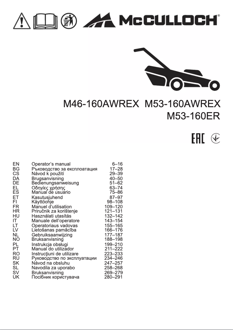 Page n°1 - Manuel utilisateur McCulloch M46-160AWREX