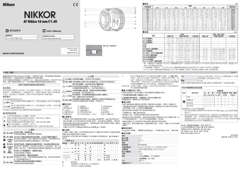 Image de la première page du manuel de l'appareil Nikkor AF 50mm f/1.4D