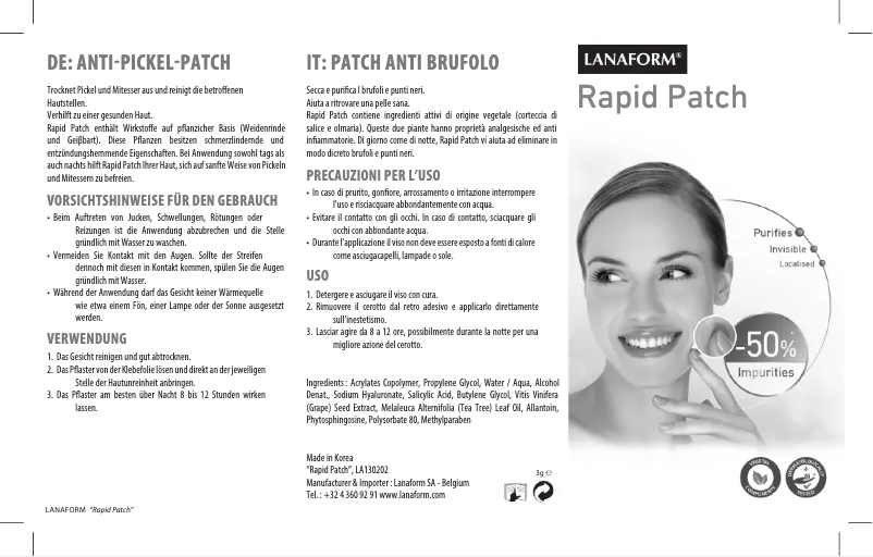 Image de la première page du manuel de l'appareil Rapid Patch