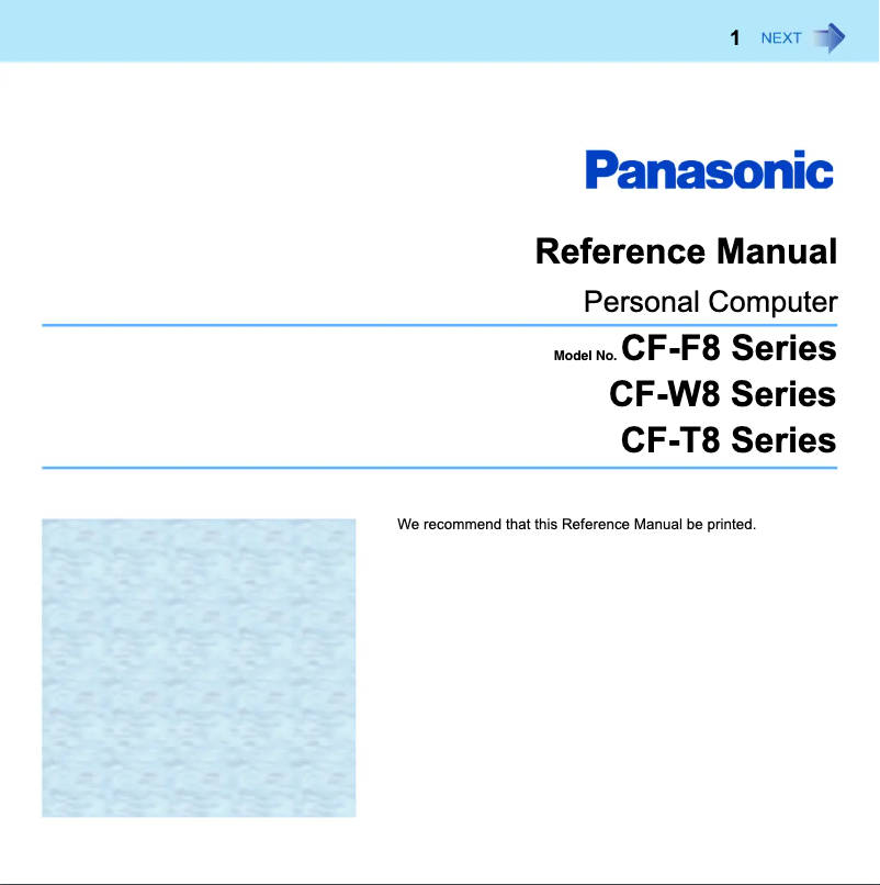 Image de la première page du manuel de l'appareil Toughbook CF-F8