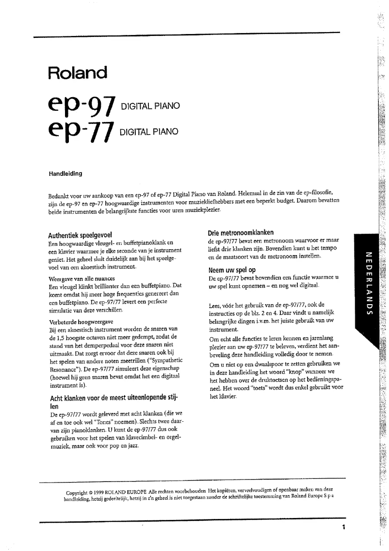 Page n°1 - Manuel utilisateur Roland EP-97