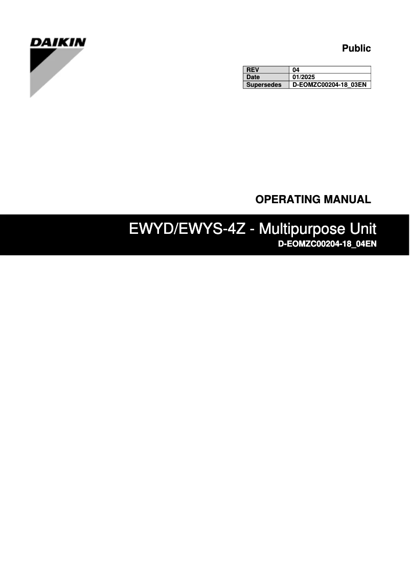 Page 1 de la notice Manuel utilisateur Daikin EWYD6504ZXSA2