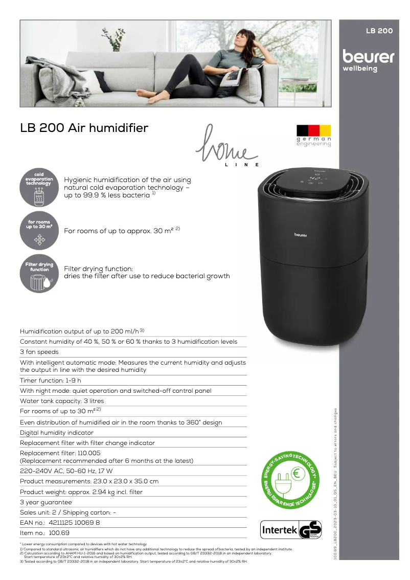 Page n°1 - Fiche technique Beurer LB 200