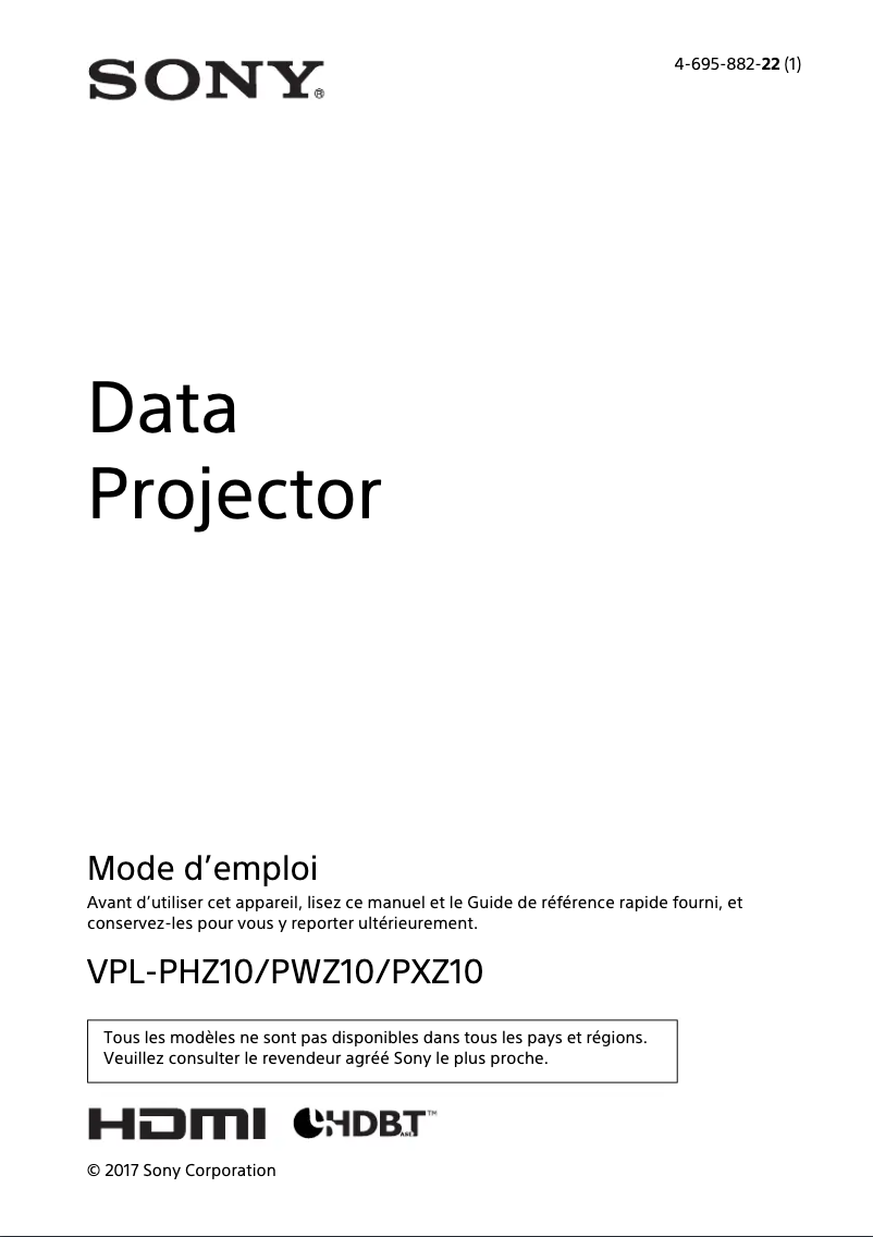 Image de la première page du manuel de l'appareil VPL-PXZ10