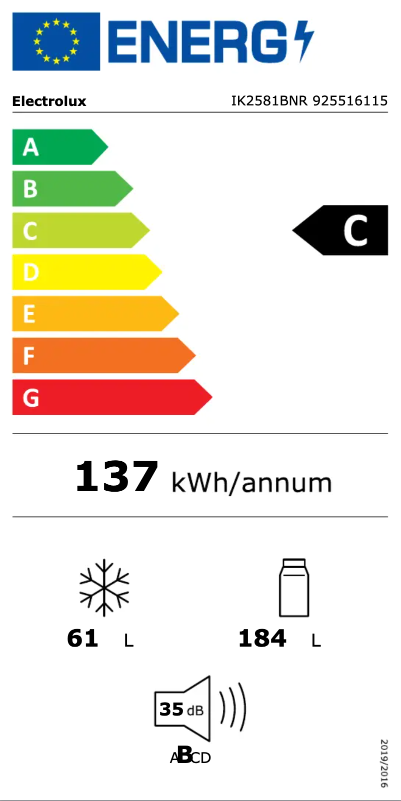 Page n°1 - Label énergétique Electrolux IK2581BNR