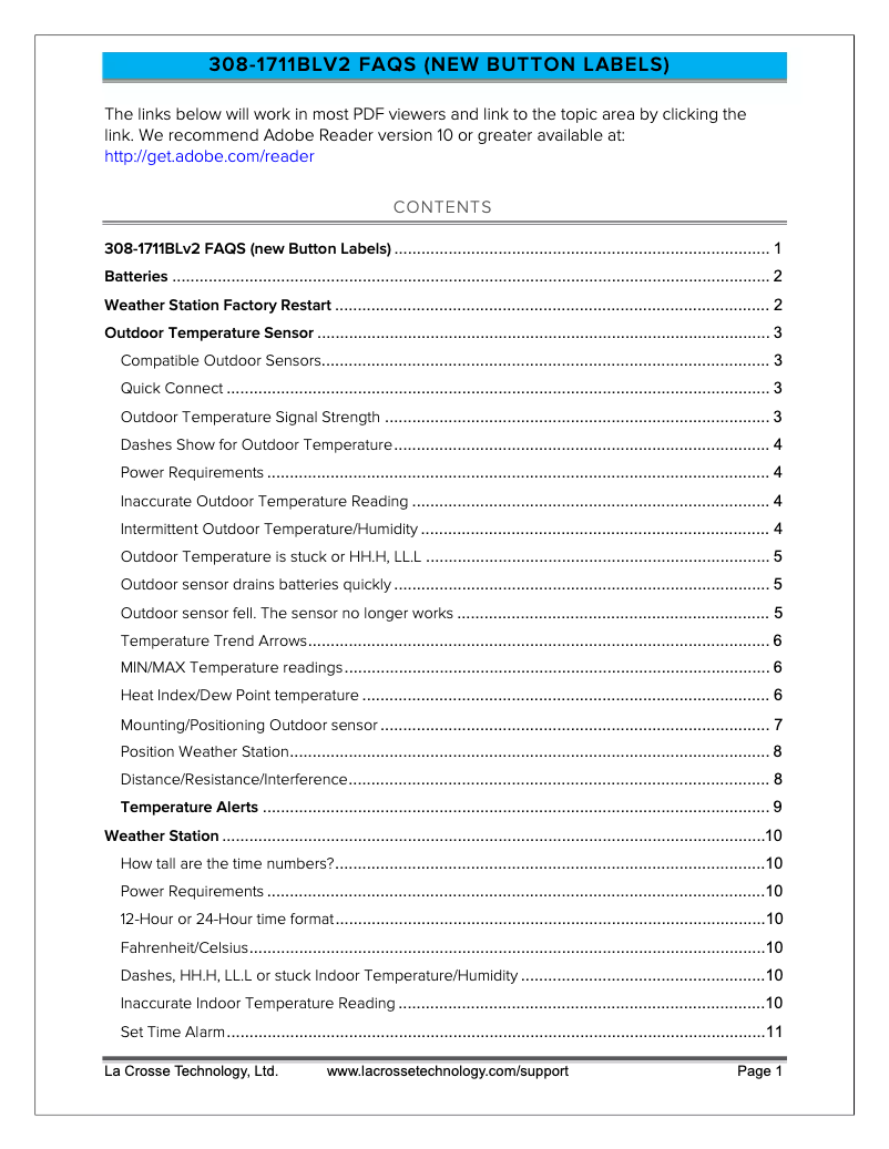 Page n°1 - FAQ La Crosse Technology 308-1711BLV3