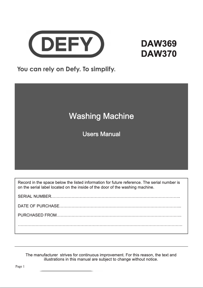 Page n°1 - Manuel utilisateur Defy DAW 370