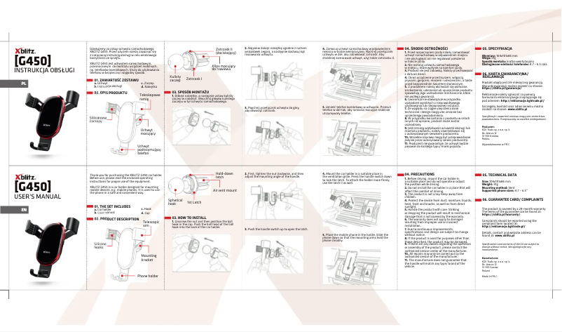Page n°1 - Manuel utilisateur Xblitz G450