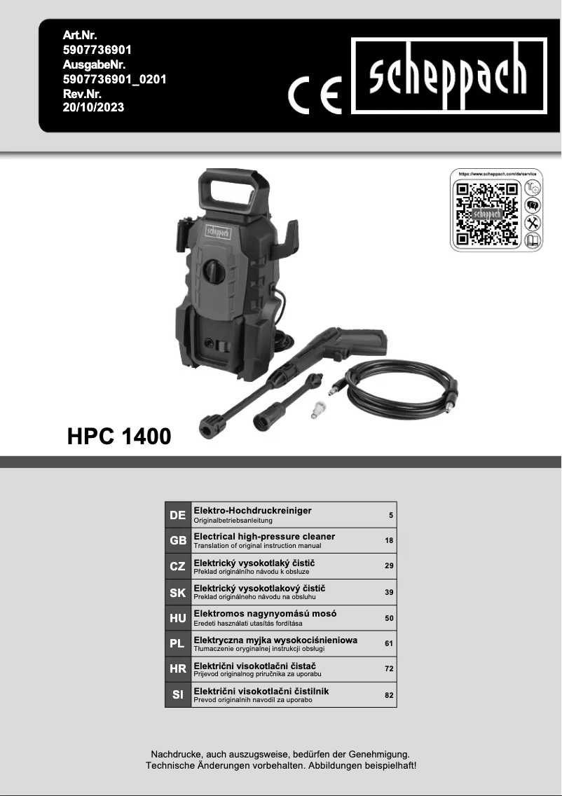 Page n°1 - Manuel utilisateur Scheppach HPC 1400