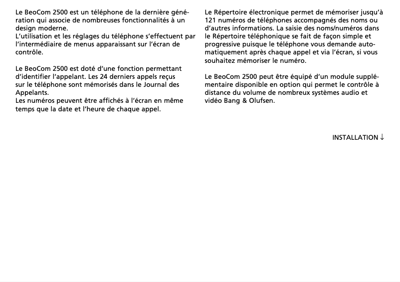 Page 1 de la notice Manuel utilisateur Bang & Olufsen Beocom 2500