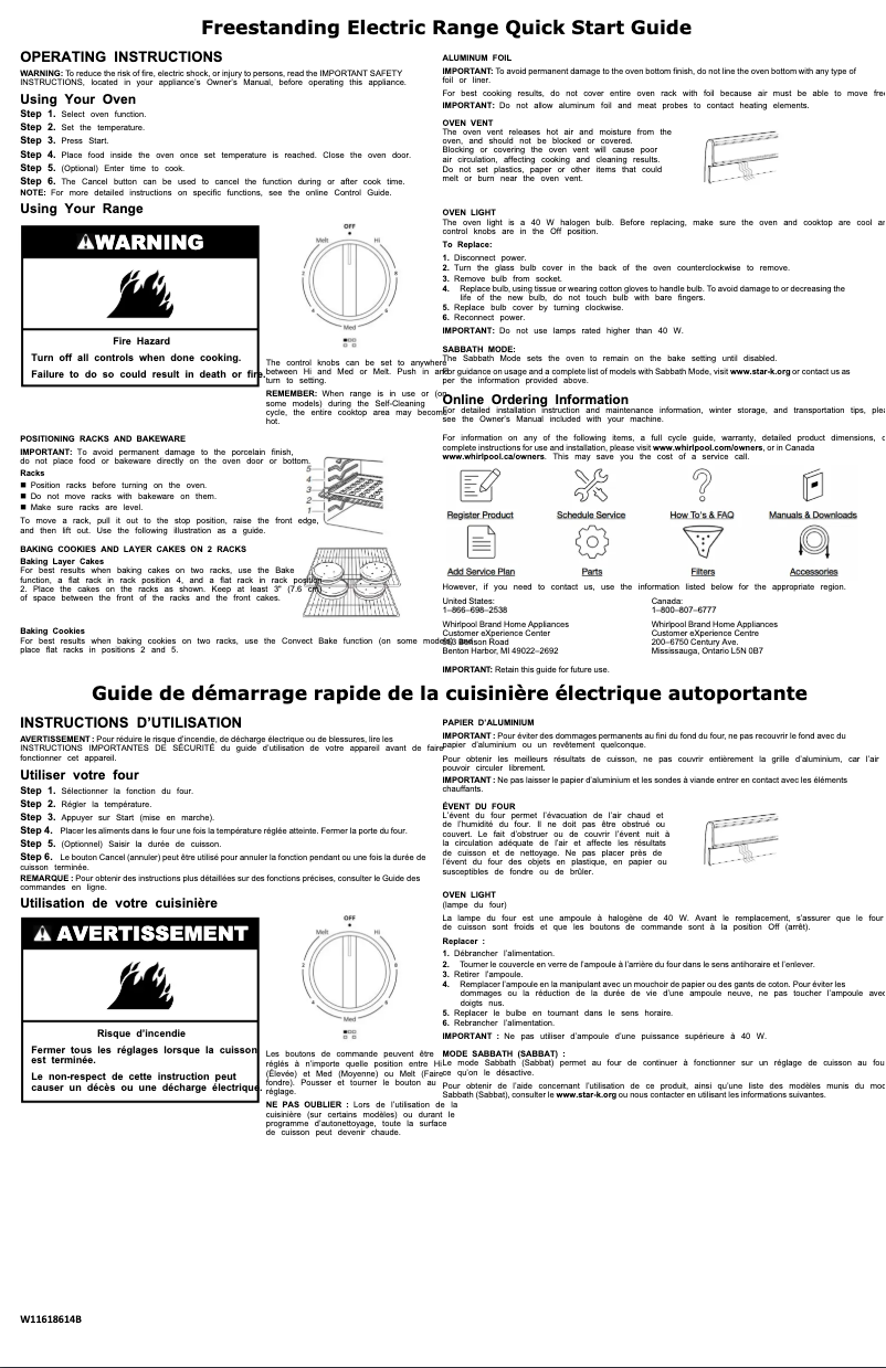 Page 1 de la notice Guide de démarrage rapide Whirlpool WFES3530RS
