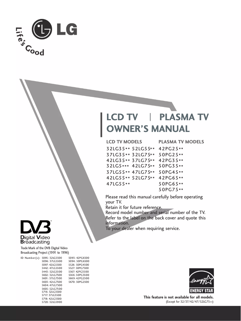 Page n°1 - Manuel utilisateur LG 42PG3500