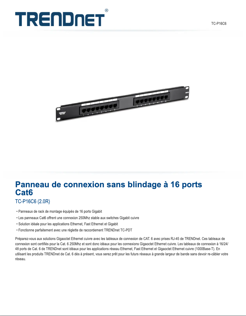 Page 1 de la notice Fiche technique TRENDnet TC-P16C6