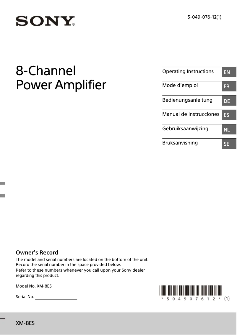 Page n°1 - Manuel utilisateur Sony XM-8ES