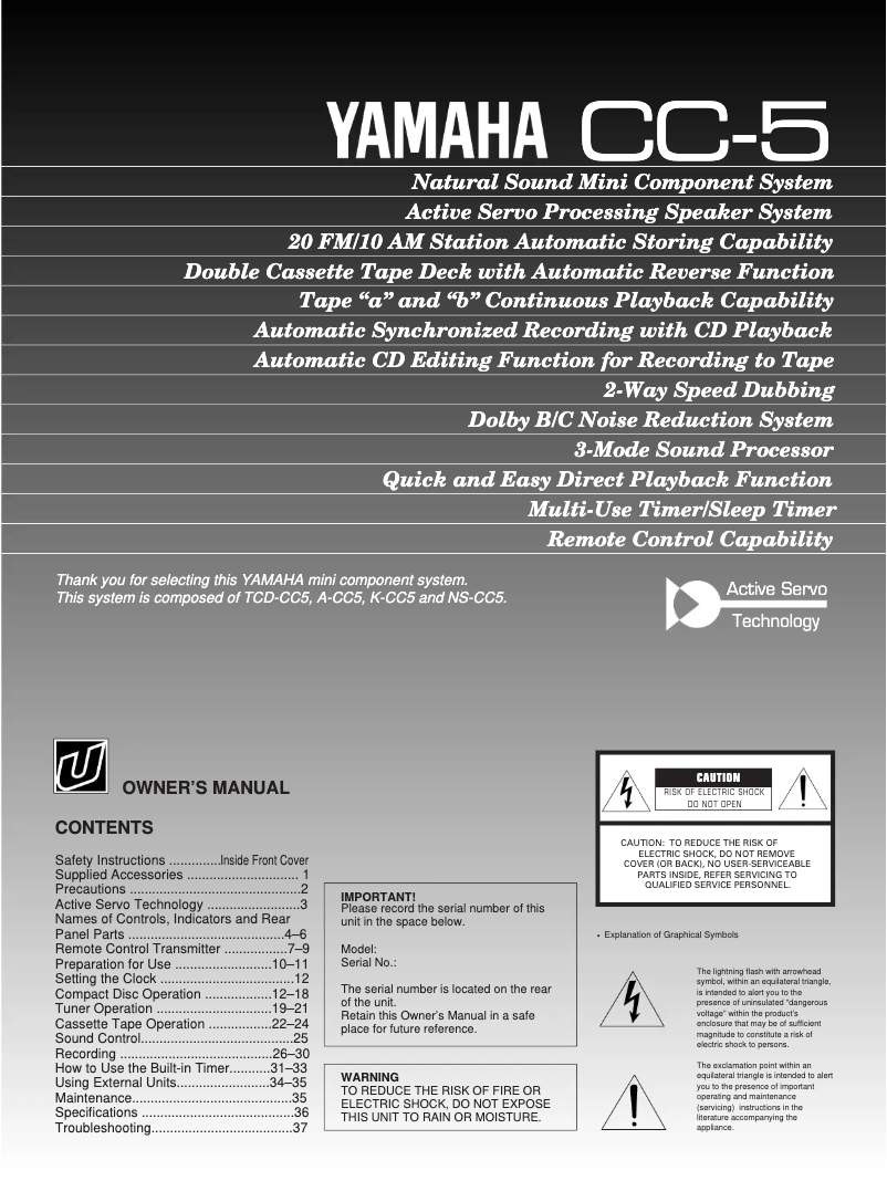 Page 1 de la notice Manuel utilisateur Yamaha CC-5
