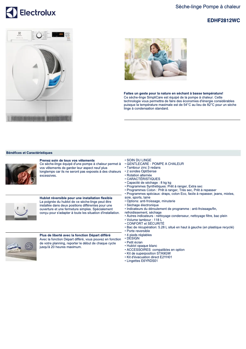 Page n°1 - Fiche technique Electrolux EDHF2812WC