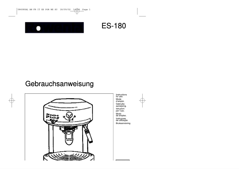 Page 1 de la notice Manuel utilisateur Rowenta Adagio ES 180