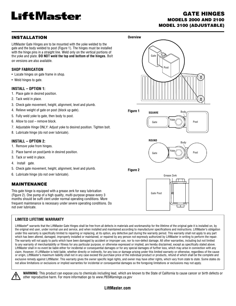 Page n°1 - Manuel utilisateur LiftMaster 2100