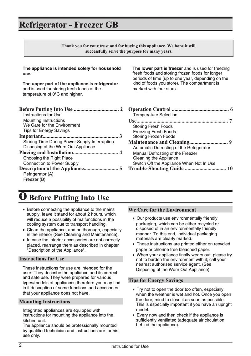 Page 1 of the manual Instruction Manual Gorenje RKI4181AWV
