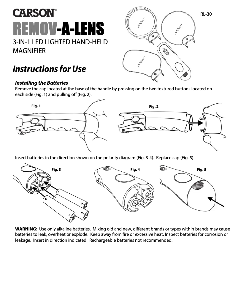 Page 1 de la notice Manuel utilisateur Carson Remov-A-Lens RL-30
