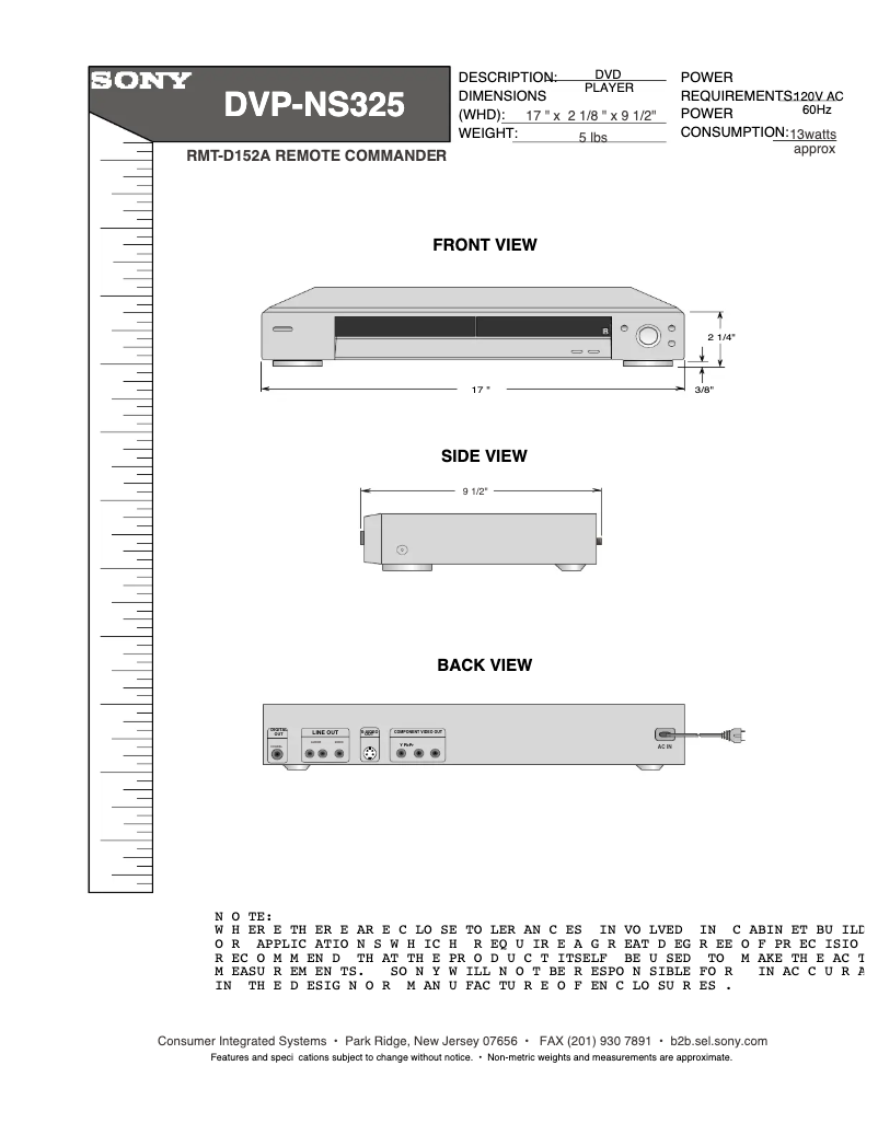 Page n°1 - Guide d'installation Sony DVP-NS325