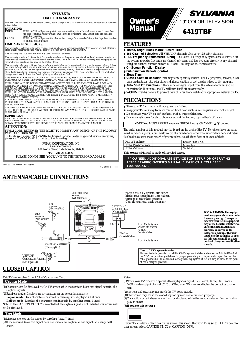 Image de la première page du manuel de l'appareil 6419TBF
