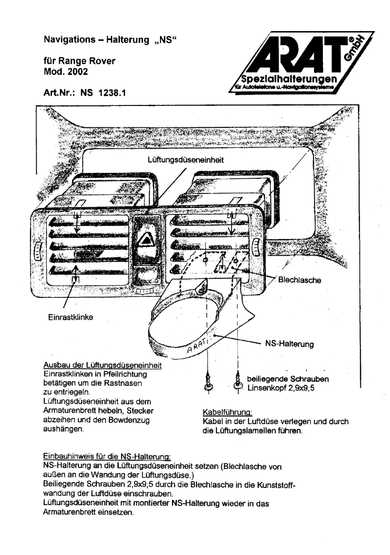 Page 1 de la notice Manuel utilisateur Arat NS1238.1