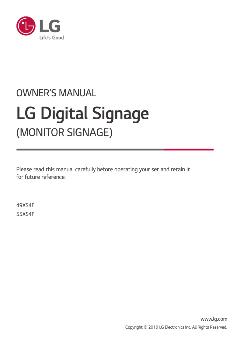 Page 1 of the manual User Manual LG 49XS4F