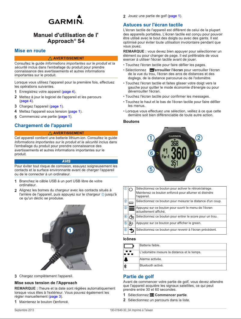 Image de la première page du manuel de l'appareil Approach S4
