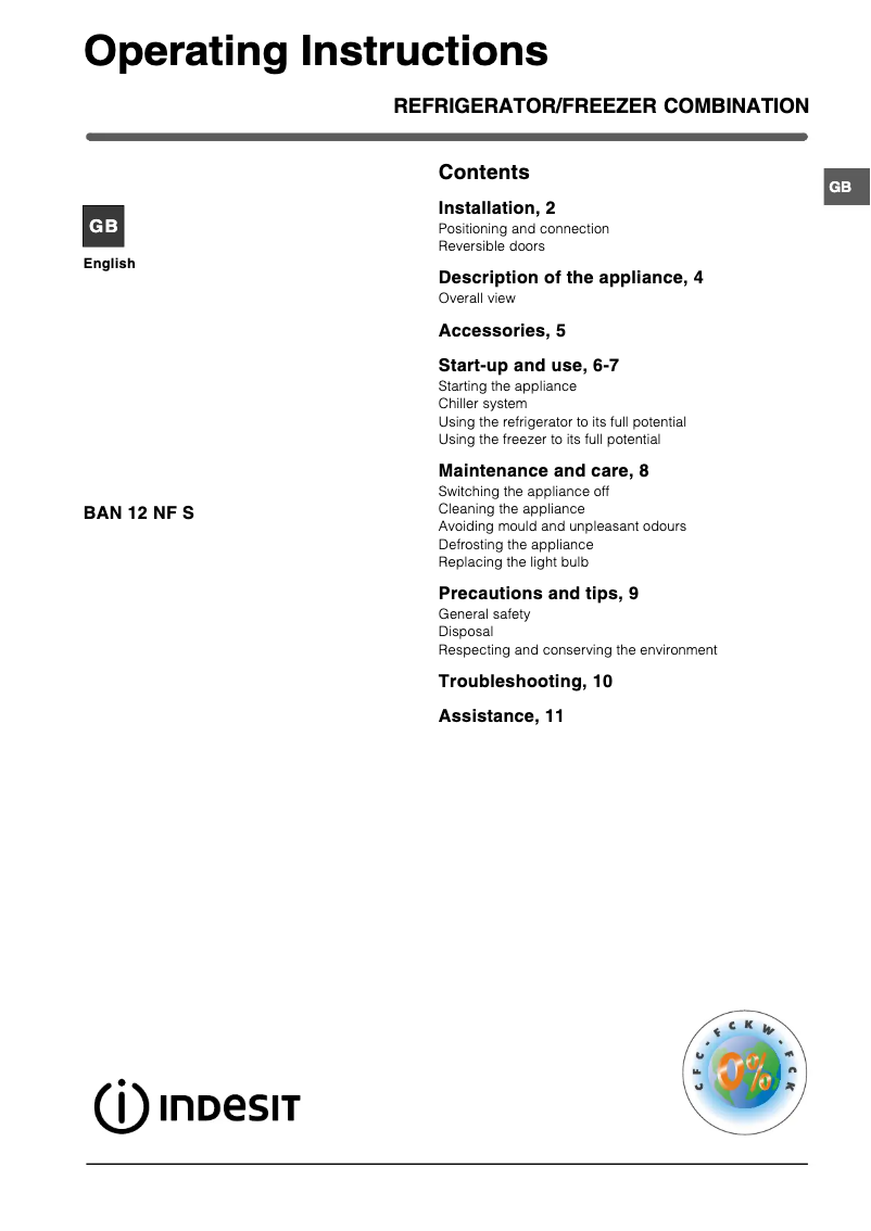 Image de la première page du manuel de l'appareil BAN 12 NF (UK) (0)