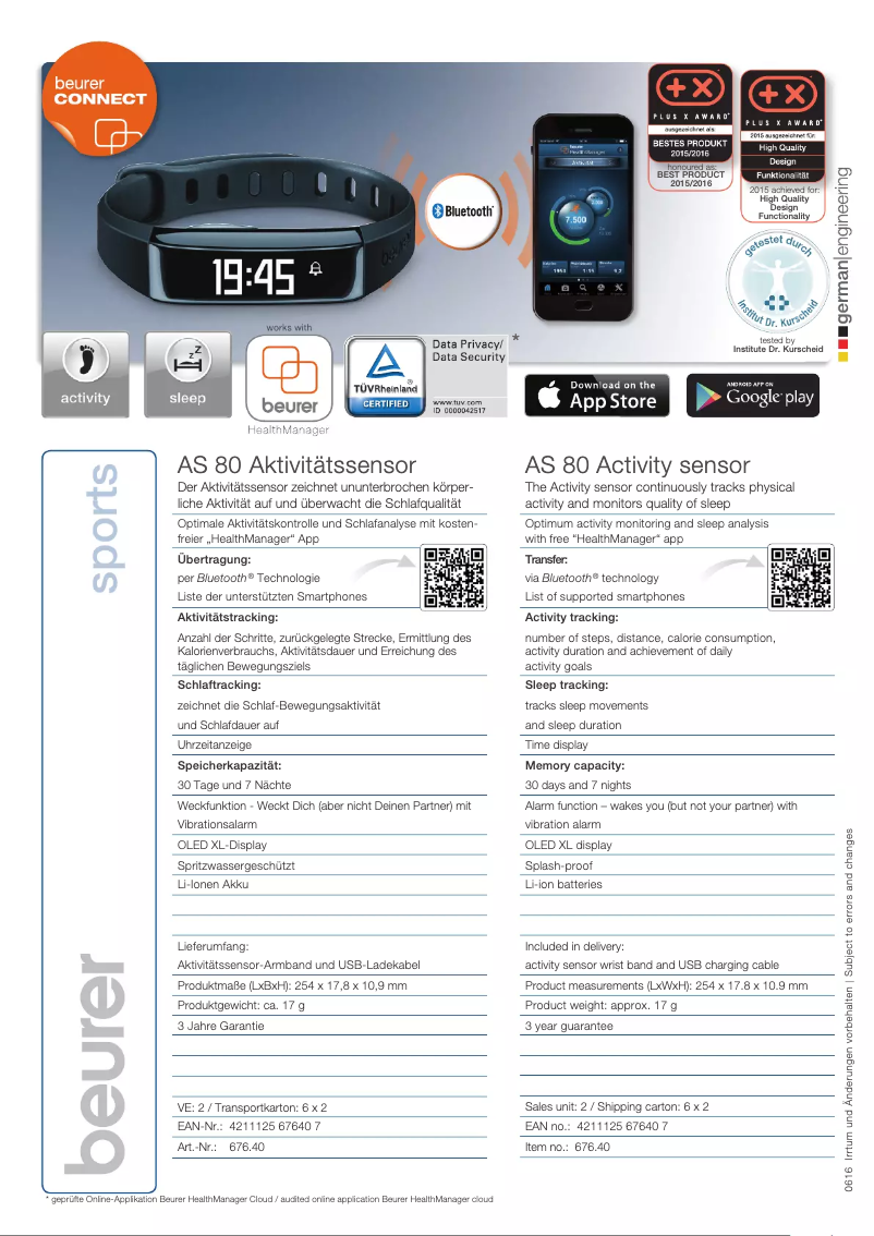 Page 1 de la notice Fiche technique Beurer AS 80