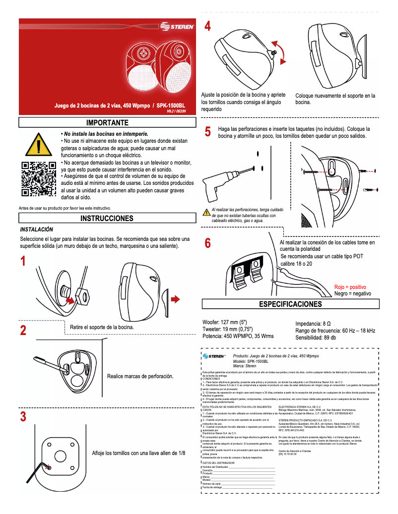 Page n°1 - Manuel utilisateur Steren SPK-1500BL