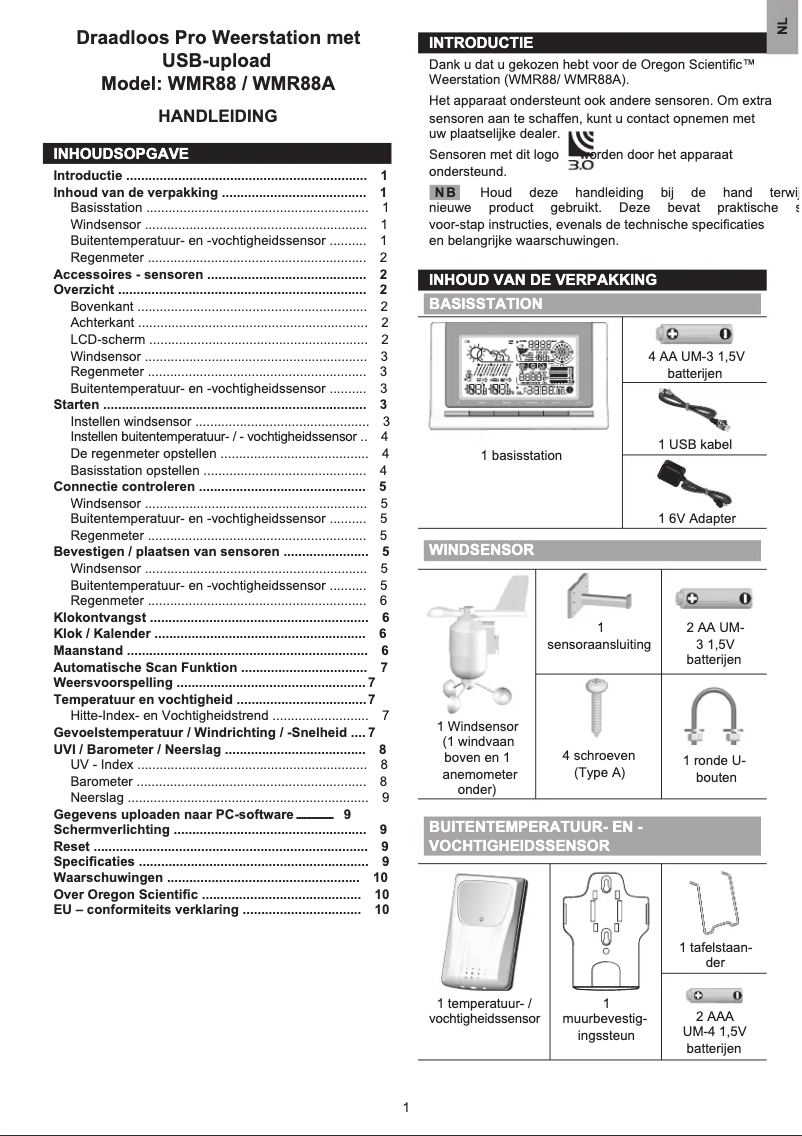 Page 1 de la notice Manuel utilisateur Oregon Scientific WMR 88