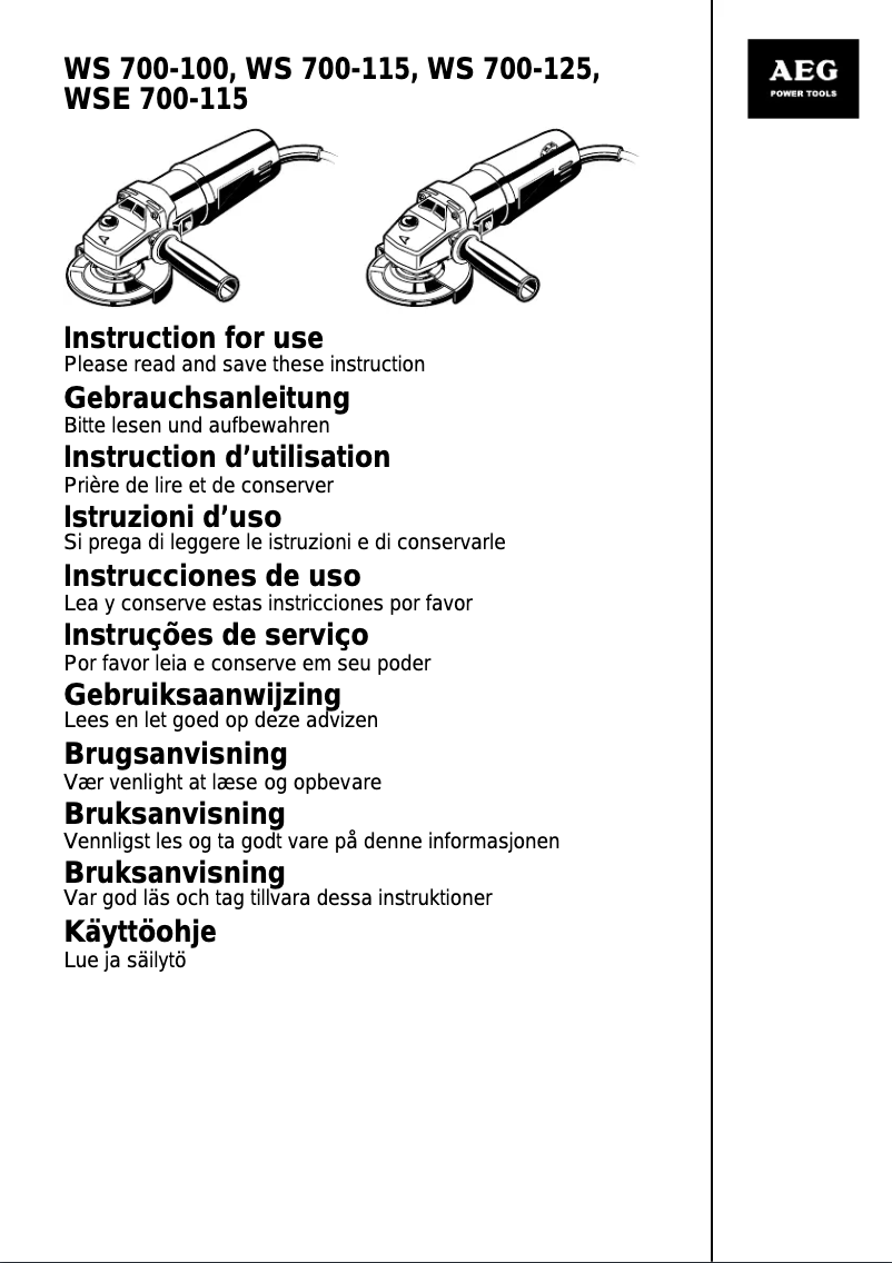 Page n°1 - Manuel utilisateur AEG WS 700-115