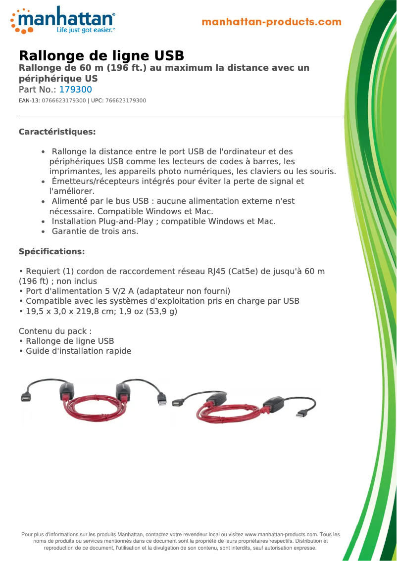 Page 1 de la notice Fiche technique Manhattan 179300