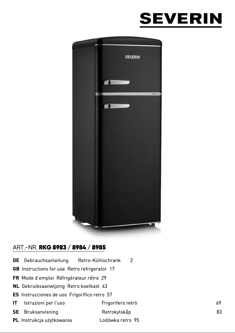 Page 1 de la notice Manuel utilisateur Severin RKG 8983