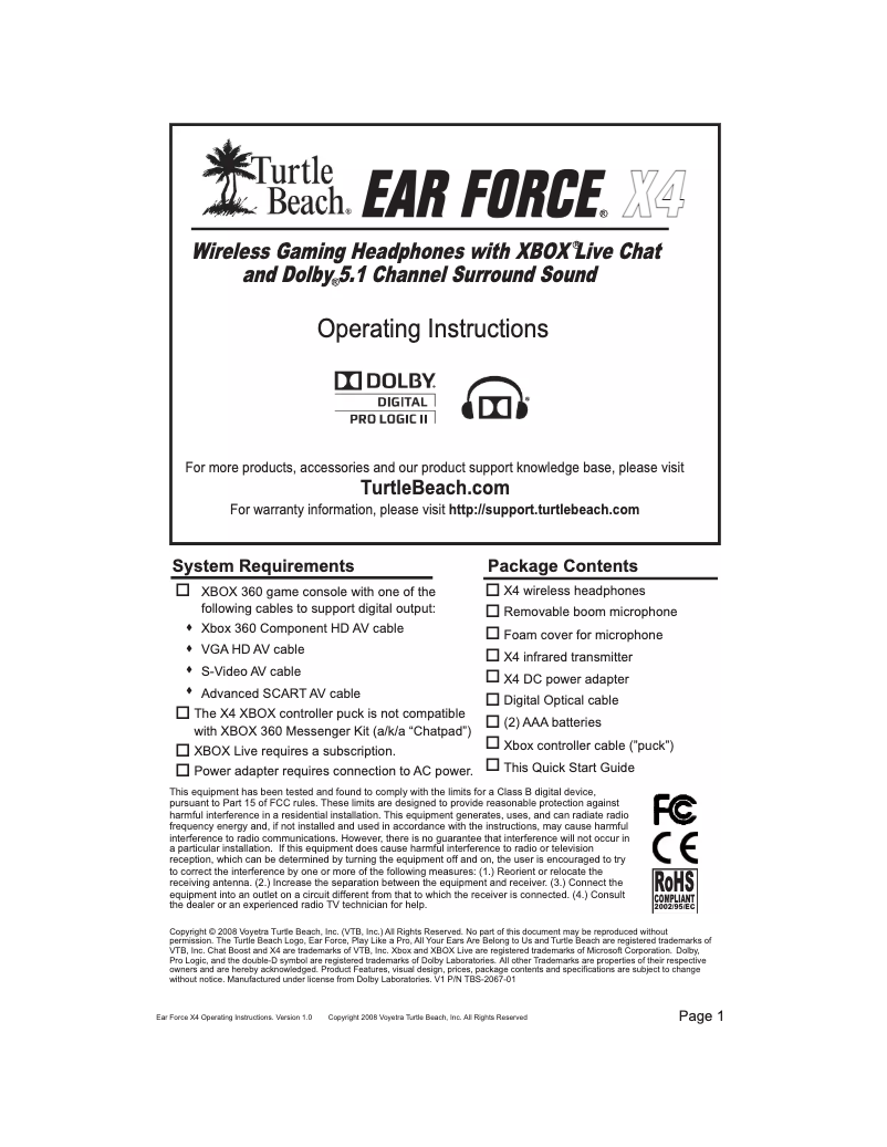Image de la première page du manuel de l'appareil Ear Force X4