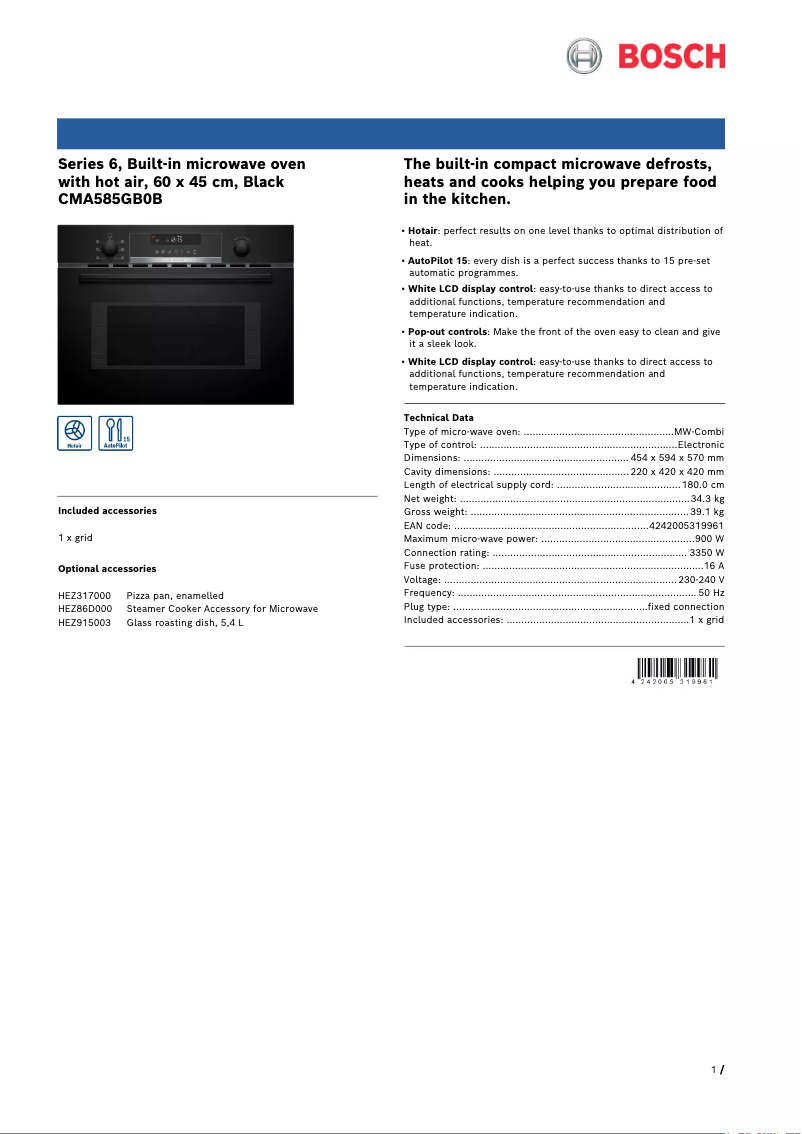 Página 1 del manual Ficha técnica Bosch CMA585GB0B