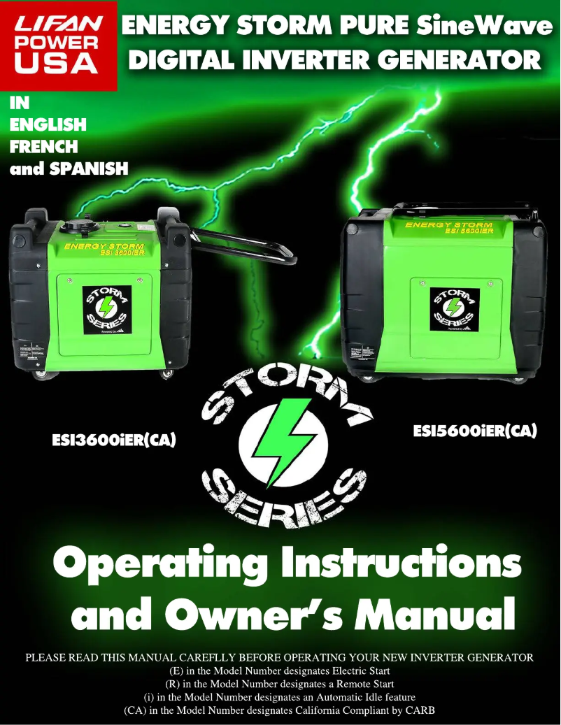 Page n°1 - Manuel utilisateur Lifan Energy Storm 5600iER