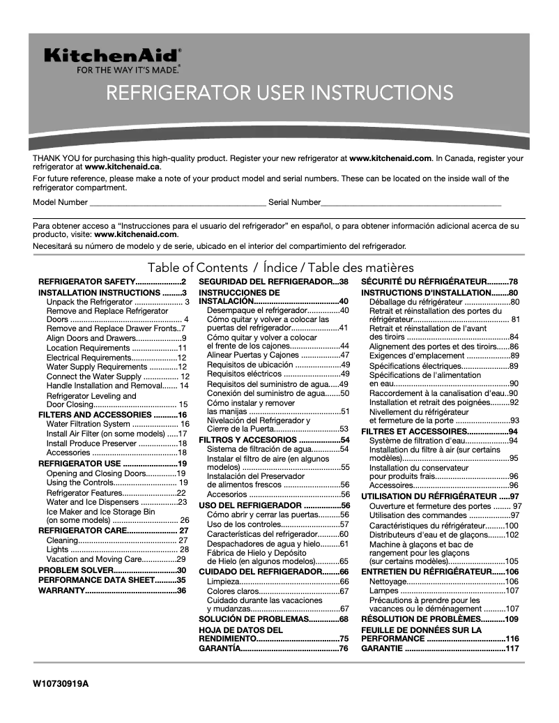 Página 1 del manual Manual de usuario KitchenAid KDTE204GPS