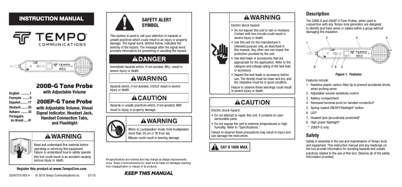 Page 1 de la notice Manuel utilisateur Tempo 200EP-G