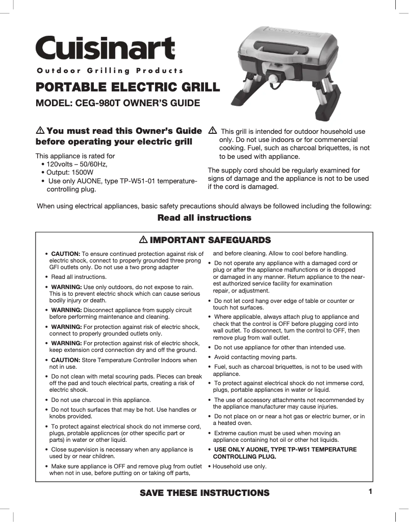 Page 1 de la notice Manuel utilisateur Cuisinart CEG-980T